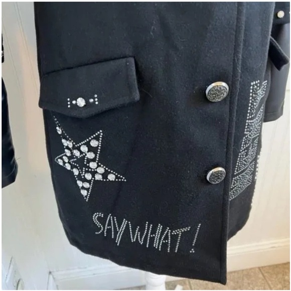 Tricotto Black Coat with Gray Faux Fur Accents - Picture 3 of 5